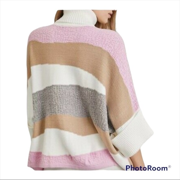 CALLAHAN KNIT Anthropologie Pastel Striped Turtleneck Poncho Sweater Small - Picture 4 of 11